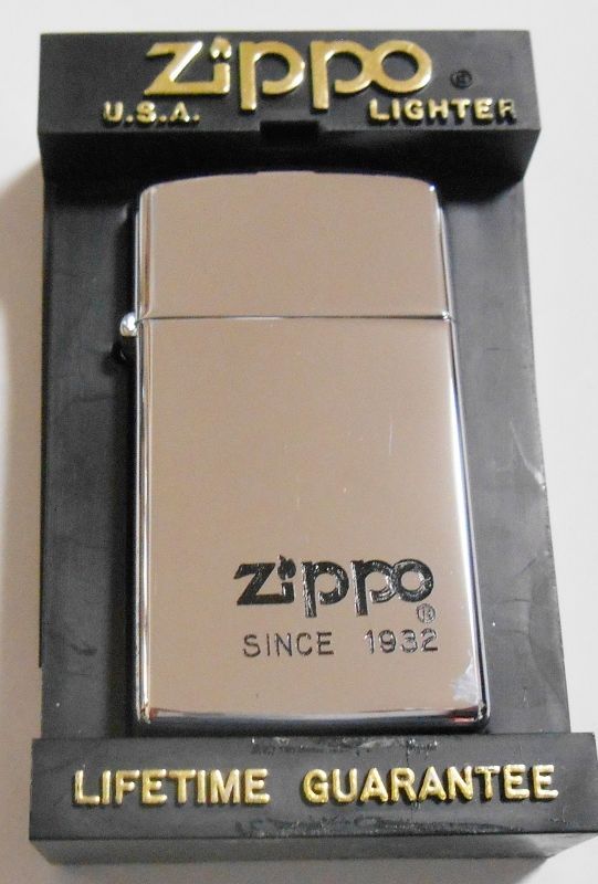 画像1: １９９７年１月製 スリム！ZIPPOロゴ High Polish Chrome Slim Zippo！未使用品