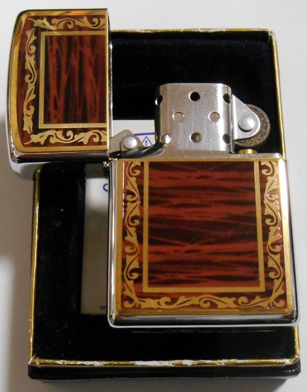 画像: ☆１９９６年６月製 お洒落な・・木目調プレート 銀加工 ZIPPO！未使用品