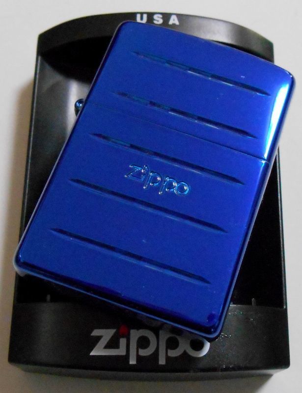 画像: ☆お洒落な・・全面ブルーカラー！Zippoロゴ＆横ライン ２００４年３月 ZIPPO！新品