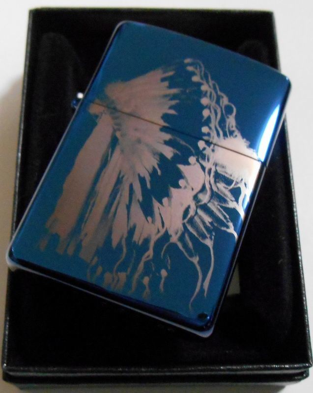 画像: ☆ネイティブ・アメリカン！インディアン羽の頭飾り ブルーチタン ２００３年１月 ZIPPO！新品