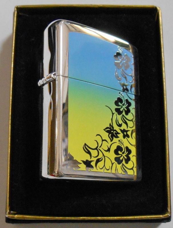 画像: ☆ハイビスカス！色あざやかなグラデーション ２００３年 銀加工 ZIPPO！新品