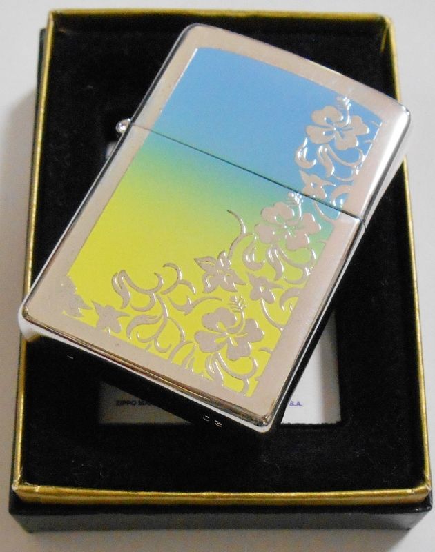 画像: ☆ハイビスカス！色あざやかなグラデーション ２００３年 銀加工 ZIPPO！新品