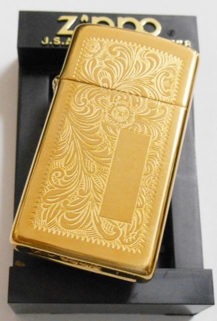 画像: ☆１９９８年９月製 伝統の・・ベネチアン柄！スリム 両面デザイン BRASS SLIM ZIPPO！新品