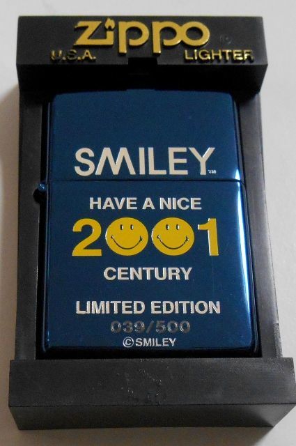 画像: ☆スマイリー ＳＭＩＬＥＹ HAVE A NICE ２００１ CENTURY 限定５００個 ブルーチタン ZIPPO！新品