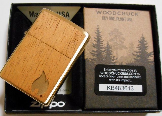 画像: ☆WOODCHUCK 両面マホガニー天然木 Solid Brass 2019 Zippo！新品