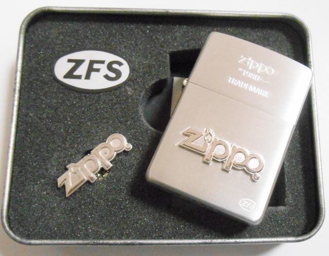 画像: ☆純銀SILVER製 ZIPPOロゴ PINバッチ！豪華セット品！１９９５年５月製 シルバーサテーナ ZIPPO！未使用品