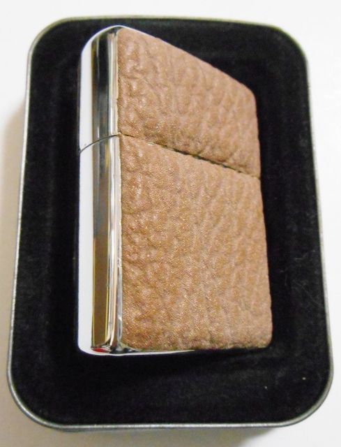 画像: ☆渋い！両面天然革貼り シャーク！SHARK ベージュ レザー １９９８年３月製 ZIPPO！未使用品