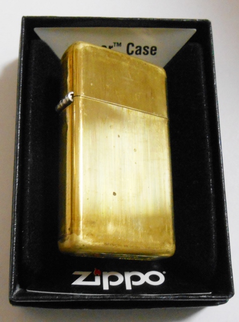 スリムアーマー フラットトップ 真鍮無垢 表面加工前のブラス地のまま Solid Brass Zippo ２０１０年 未使用品 ジッポーパーク Zippopark