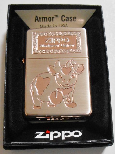 画像1: ☆COW！可愛い・・牛 両面デザイン Silver & Rose Pink ３Dシリアル ３番！２０２０ ARMOR ZIPPO！新品