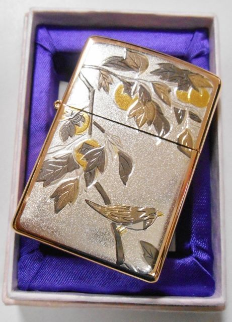 画像: １１月 柿 季節の和柄 豪華！伝統工芸 電鋳プレート貼 ローズピンク ２００７年 ZIPPO！新品