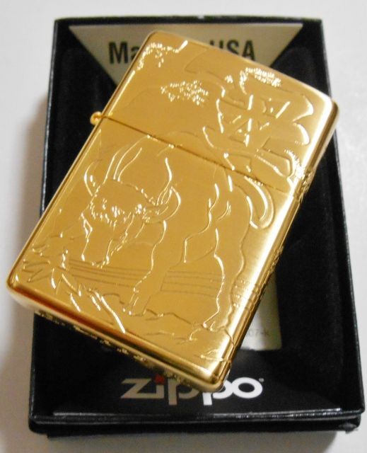 画像: ☆豪華 丑！２０２１年 干支 丑 限定生産 金メッキ＆三面連続エッチング ＺＩＰＰＯ！新品