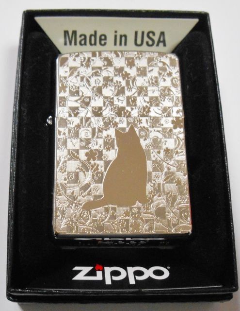 画像: 😹ネコと花！輝く・・ METAL PLATE 繊細な彫刻 ２０２０年 ZIPPO！新品