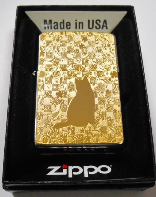 画像: 😹ネコと花！輝く・・GOLD METAL PLATE 繊細な彫刻 ２０２０年 ZIPPO！新品