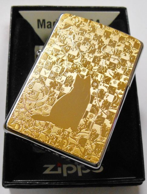 画像: 😹ネコと花！輝く・・GOLD METAL PLATE 繊細な彫刻 ２０２０年 ZIPPO！新品