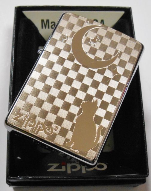 画像: 😹ネコと月！輝く・・ METAL PLATE 繊細な彫刻 ２０２０年 ZIPPO！新品