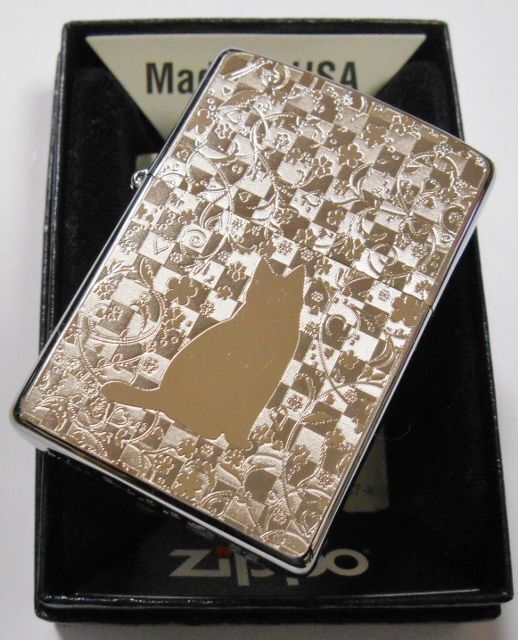 画像: 😹ネコと花！輝く・・ METAL PLATE 繊細な彫刻 ２０２０年 ZIPPO！新品