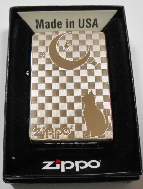 画像: 😹ネコと月！輝く・・ METAL PLATE 繊細な彫刻 ２０２０年 ZIPPO！新品