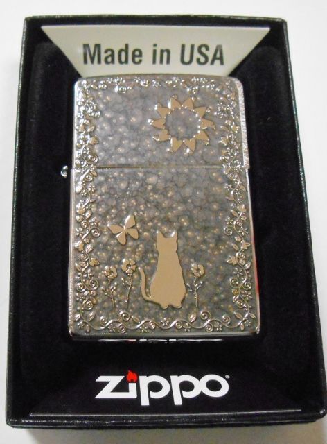 画像1: 😹銀ネコ！お洒落なグレイ 輝く・・両面 METAL PAINT PLATE 繊細な彫刻 ２０２０年 ZIPPO！新品