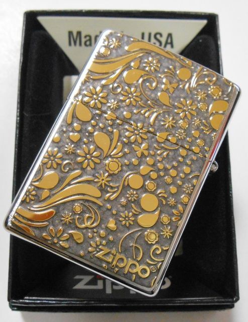 画像: 😹金ネコ！お洒落なグレイ 輝く・・両面 GOLD METAL PLATE 繊細な彫刻 ２０２０年 ZIPPO！新品