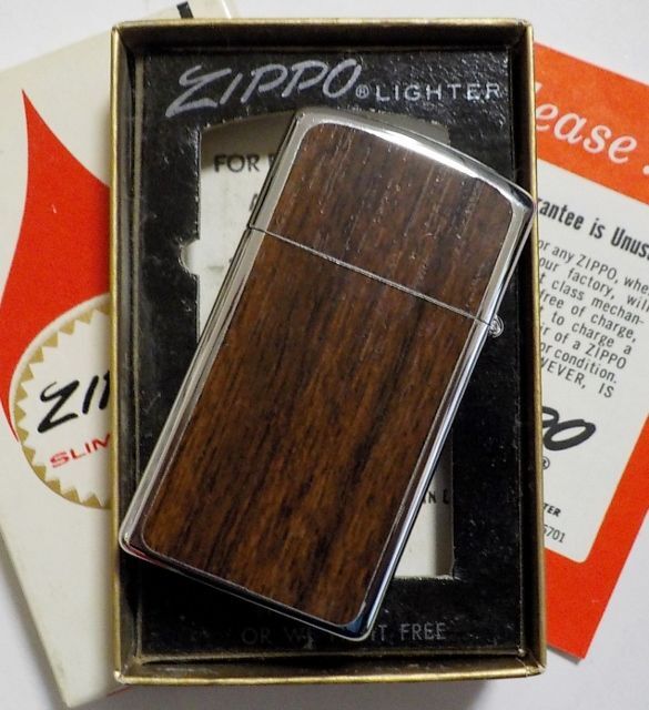 画像: ☆１９７３年 VINTAGE スリム ＃１６５１ 両面WOOD VINYL Slim Zippo！未使用品