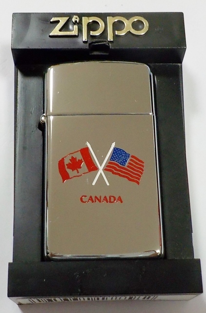 画像1: ★カナダ・ジッポー！２０００年８月（H） CAN USA  FLAGS スリム ＳＬＩＭ ＺＩＰＰＯ！新品