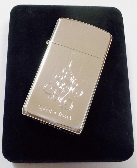 画像: ★純銀！スリム 銀無垢 Spiral＋Heart スターリング・シルバー！Slim 鏡面 ２００４年 ZIPPO！未使用品