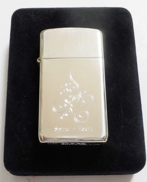 画像1: ★純銀！スリム 銀無垢 Spiral＋Heart スターリング・シルバー！Slim 鏡面 ２００４年 ZIPPO！未使用品