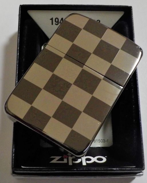 画像: ★１９４１ 人気の・・市松模様！輝く・・ブラック＆シルバーミラー　両面デザイン  ２００９年 ＺＩＰＰＯ！未使用品