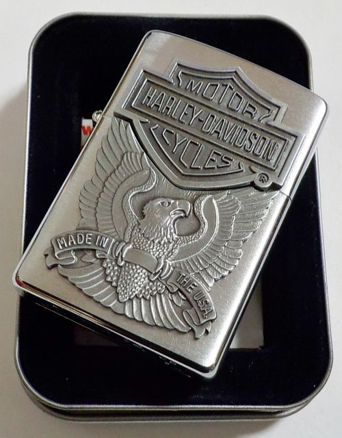 画像:  ★USA HARLEY-DAVIDSON★迫力のメタルエンブレム！２００５年１月 #200 Brushed Chrome Zippo！新品B