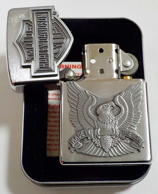 画像:  ★USA HARLEY-DAVIDSON★迫力のメタルエンブレム！２００５年１月 #200 Brushed Chrome Zippo！新品B