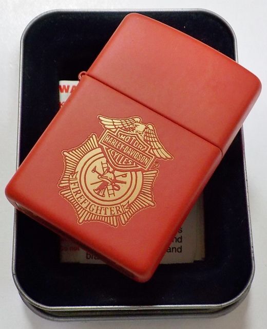 画像:  ★USA HARLEY-DAVIDSON ★FIRE FIGHTER（消防官）２００５年２月 RED MATTE ZIPPO！新品