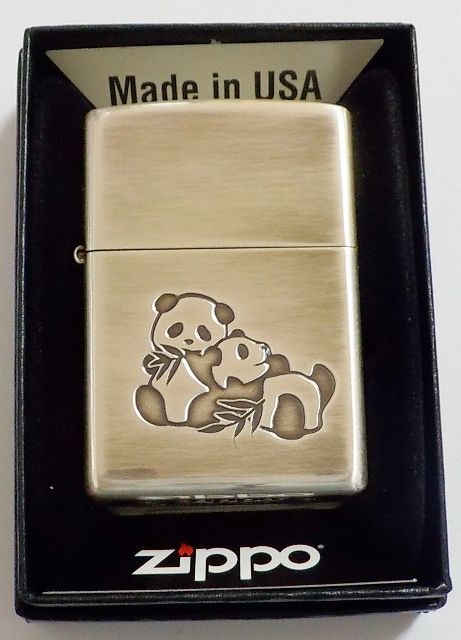 画像1: 🐼 双子のパンダ！可愛い Panda シルバー銀加工いぶし仕上げ ２０２１年 ZIPPO！新品