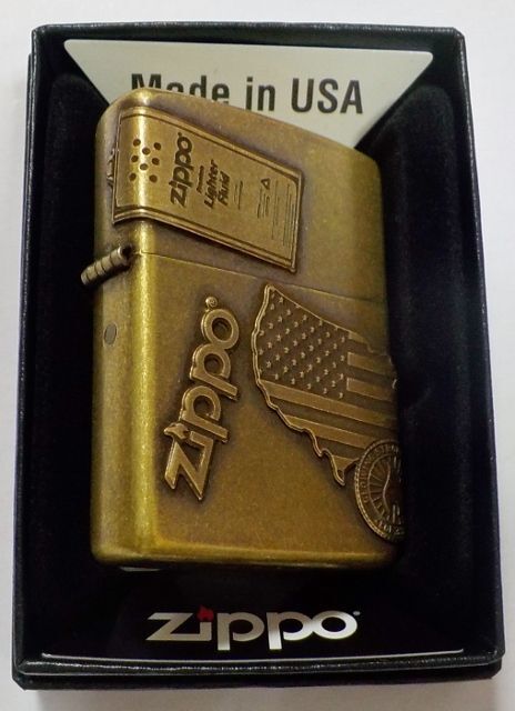 画像: ☆VINTAGE感あふれる・・オイル缶 ＆ 星条旗 ＆ Zippoロゴ オールドメタル 真鍮古美 ZIPPO！新品