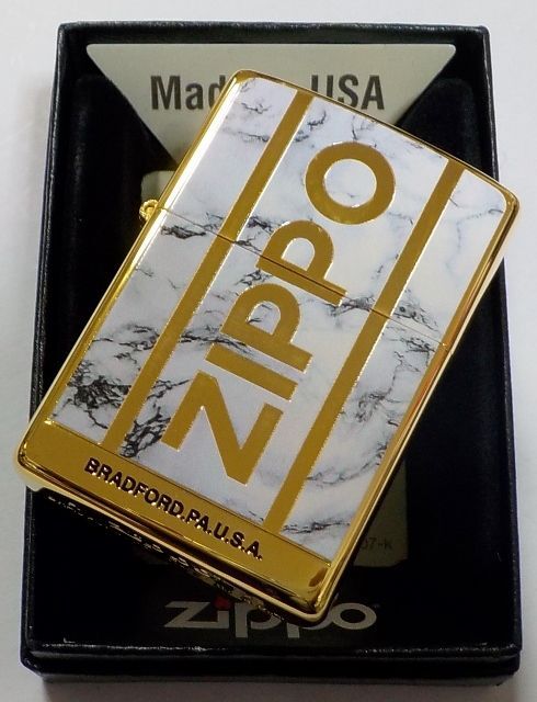 画像: ☆豪華！WHITE MARBLE ＆ 両面 ZIPPO LOGO！高級感あふれる・・GOLD ZIPPO！新品