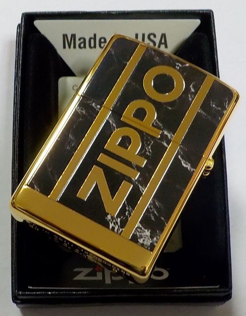 画像: ☆豪華！BLACK MARBLE ＆ 両面 ZIPPO LOGO！高級感あふれる・・GOLD ZIPPO！新品