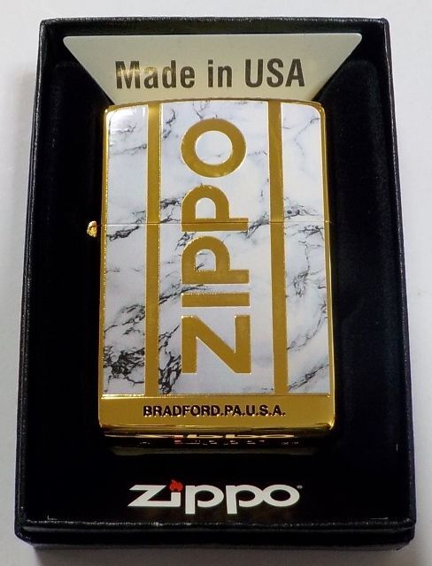 画像1: ☆豪華！WHITE MARBLE ＆ 両面 ZIPPO LOGO！高級感あふれる・・GOLD ZIPPO！新品