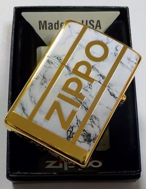 画像: ☆豪華！WHITE MARBLE ＆ 両面 ZIPPO LOGO！高級感あふれる・・GOLD ZIPPO！新品