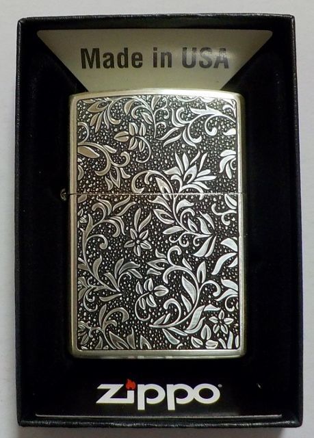 画像1: ★渋い・・両面 唐草デザイン！銀いぶし ２面繊細なエッチング仕上げ ZIPPO！新品