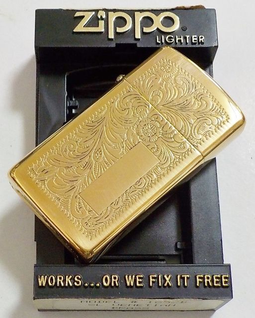 画像: ☆１９９１年７月製 伝統の・・ベネチアン柄！スリム 両面デザイン BRASS SLIM ZIPPO！新品