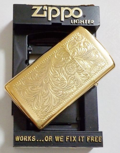 画像: ☆１９９１年７月製 伝統の・・ベネチアン柄！スリム 両面デザイン BRASS SLIM ZIPPO！新品