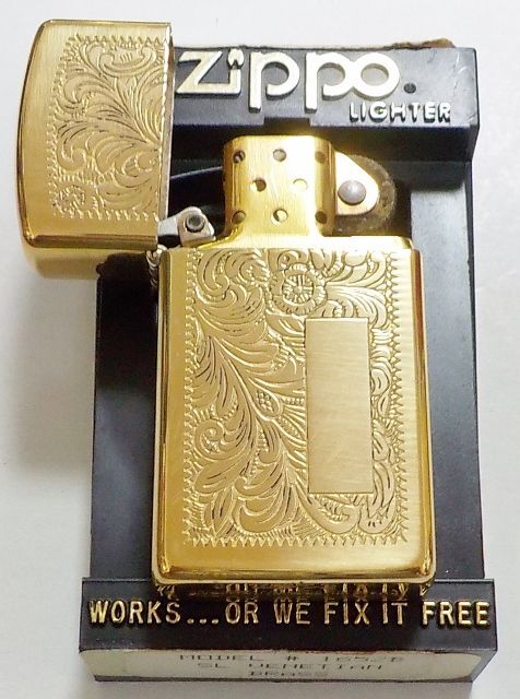 画像: ☆１９９１年７月製 伝統の・・ベネチアン柄！スリム 両面デザイン BRASS SLIM ZIPPO！新品