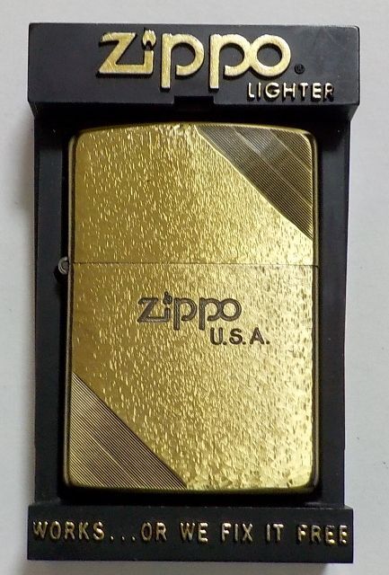 画像1: ☆１９８９年９月 製 渋い色合い ２トーン！両面ダイゴナルライン 真鍮古美 ZIPPO！新品