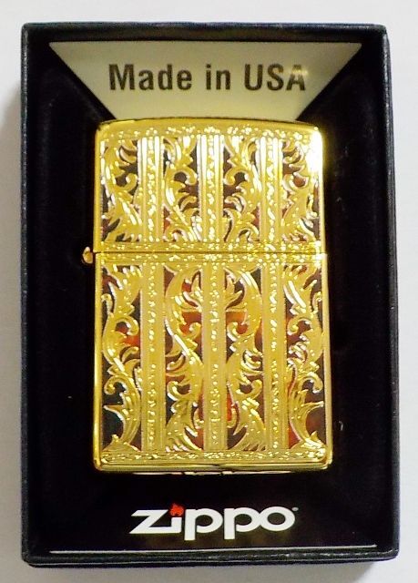 画像1: ☆豪華！MARBLE ARABESUQUE！マーブル アラベスク模様 両面加工 ゴールドカラー ZIPPO！新品
