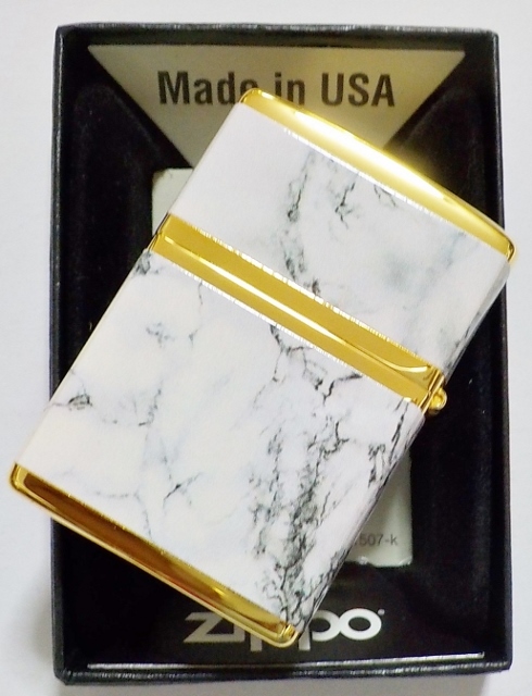 画像: ☆豪華！WHITE MARBLE！4面連続加工 ZIPPO LOGO！高級感あふれる・・GOLD ZIPPO！新品