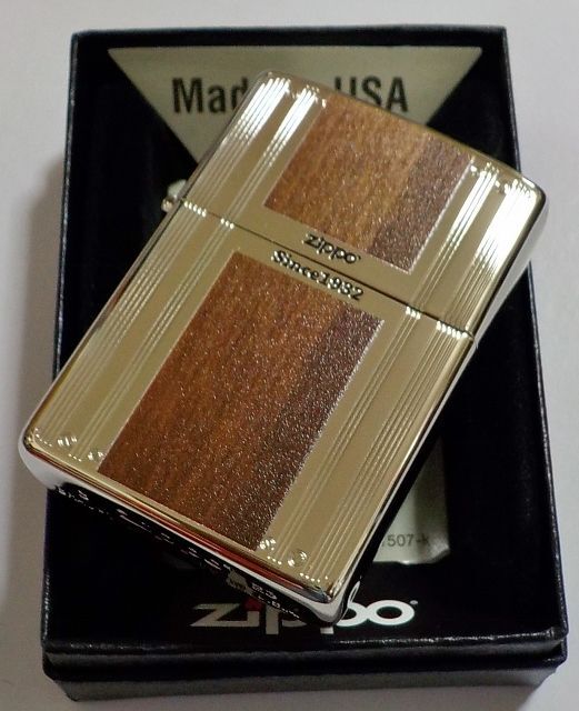 画像1: ☆豪華！WLINE！繊細なライン＆Wood調 Since １９３２ ★両面加工 シルバーカラー ZIPPO！新品