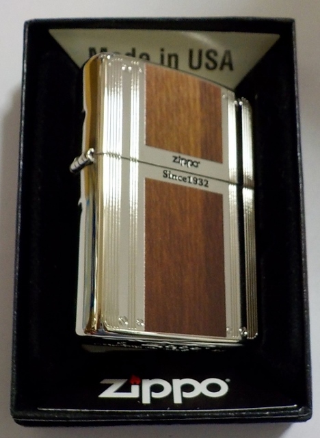 画像: ☆豪華！WLINE！繊細なライン＆Wood調 Since １９３２ ★両面加工 シルバーカラー ZIPPO！新品