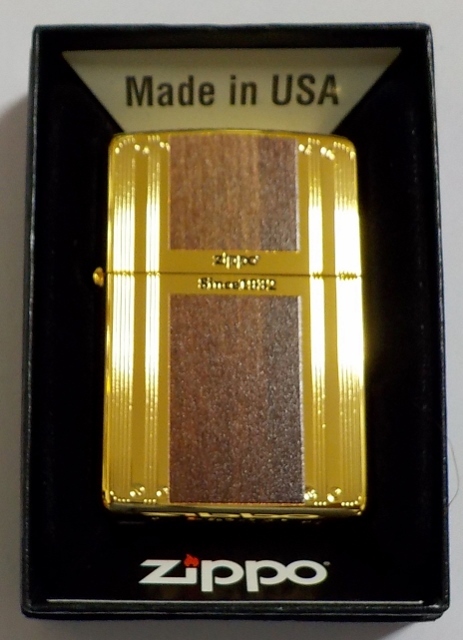画像: ☆豪華！WLINE！繊細なライン＆Wood調 Since １９３２ ★両面加工 ゴールドカラー ZIPPO！新品