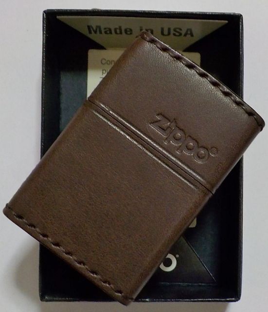 画像: ★本牛革 職人手縫い！渋い・・茶 ブラウンレザー！ZIPPOロゴ 革巻き ＺＩＰＰＯ！ 新品