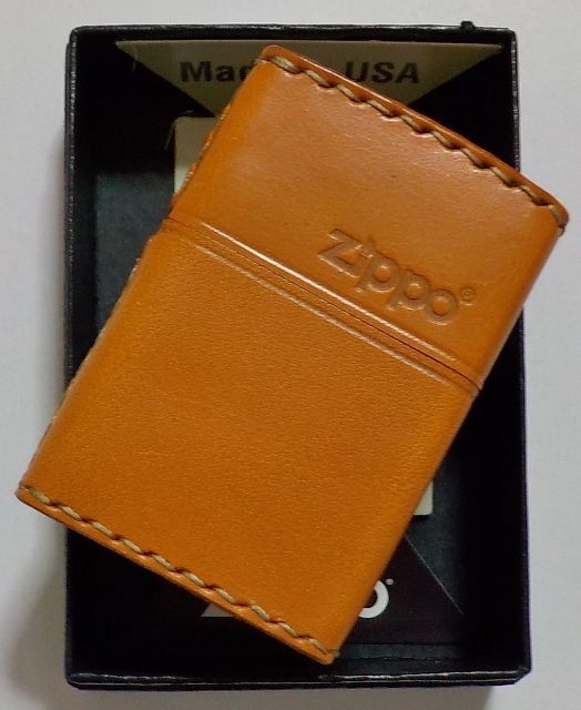 画像: ★本牛革 職人手縫い！お洒落な・・キャメルカラーレザー！ZIPPOロゴ 革巻き ＺＩＰＰＯ！ 新品