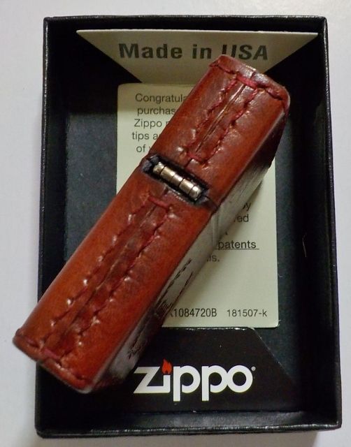 画像: ★本牛革 職人手縫い！渋い・・ ダメージレッドレザー！ZIPPOロゴ 月桂樹 革巻き ＺＩＰＰＯ！ 新品